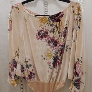 Free People Velvet Slouchy Babe Floral Bodysuit XS